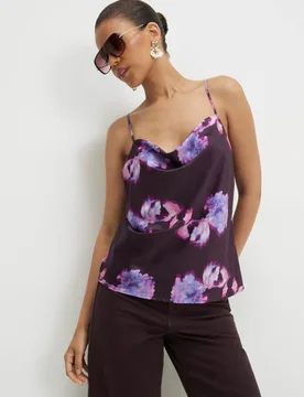 Floral Cowl Neck Cami Top Purple Mix female - River Island - FashionsVida