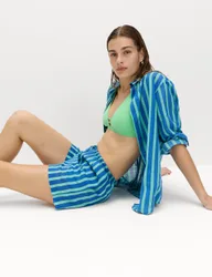 Pure Cotton Striped Beach Shorts Blue Mix female