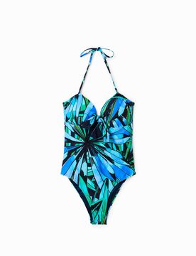 Bañador nudo tropical, Mujer, Azul, XS