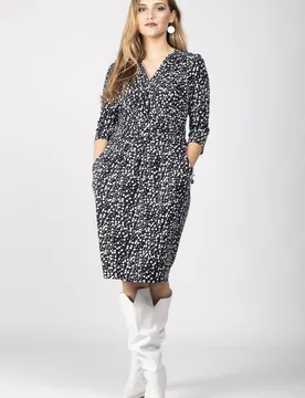 Wrap Front Shift Jersey Dress - Navy - Size: 26 - Jolie Moi - FashionsVida