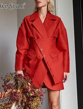 TWOTWINSTYLE Solid Irregular Blazer For Women Notched Collar Long Sleeve Patchwork Buttons Loose Chic Coat Female Fashion Style - Aliexpress - FashionsVida