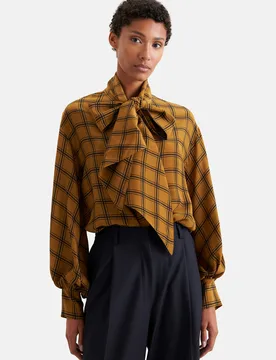 Schluppenbluse aus Chiffon mit Volumenärmeln und hohen Manschetten Gelb 44 - Seidensticker - FashionsVida