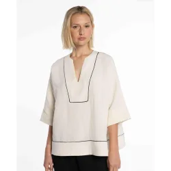Blusa de mujer de lino con vivos en contraste