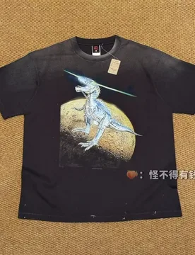 Authentic SAINT Black Mechanical T-Rex Vintage Print Tee Summer Fashion Washed Hip-Hop Casual Tops - Aliexpress - FashionsVida