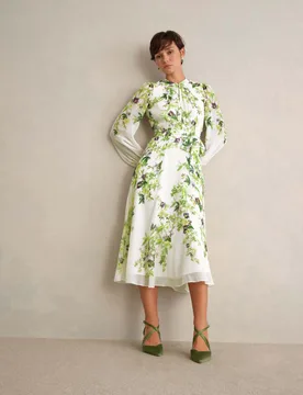 Silk Floral Knee Length Shift Dress White Mix female - Hobbs - FashionsVida
