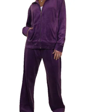 Luxury Velour 2 Piece Tracksuit - Plum - Size: 22-24 - Paulo Due - FashionsVida