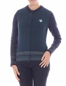 Cardigan verde con profili multicolor