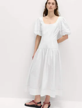 Pure Cotton Drop Waist Midi Waisted Dress White female - M&S - FashionsVida
