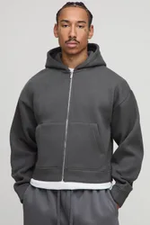 Herren Oversized Shrunken Heavyweight Zip-Through Hoodie Sweatshirt Charcoal Größe XL