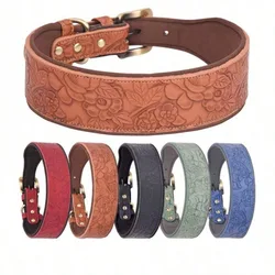 Collar de perro de cuero con relieve, forro de spandex suave, collar de perro de estilo vintage adecuado para perros medianos y grandes