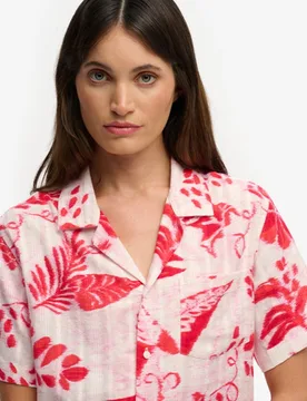 Superdry Damen Beach Printed Kurzarmhemd Red - Größe: 42 - 49.99 - FashionsVida