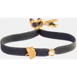 Link & Love - Pulsera elástica Hoja negra con cristal