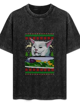 Woman Yelling at Cat Christmas Ugly Sweater T-Shirt Soft Casual Short Sleeve Cotton Tee - Aliexpress - FashionsVida