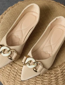 Zapatos de ballet de mujer con hebilla de metal, punta puntiaguda, vamp bajo, suela blanda, cómodos, versátiles, de moda, estilo hada suave, elegant - Shein - FashionsVida