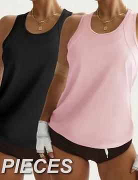 Set de 2 tops sin mangas de tirantes anchos de unicolor con escote en U, versátiles y casuales para mujeres - Shein - FashionsVida
