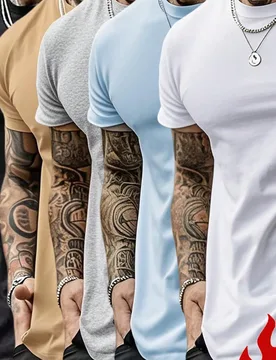 Set de 5 camisetas de manga corta de ajuste delgado de unicolor casual para hombres, para el verano - Shein - FashionsVida