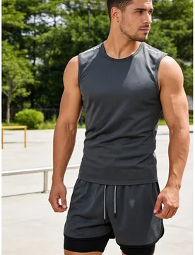 Set de 2 piezas Pantalones deportivos casuales 2 en 1 para hombres, Camiseta sin mangas, Conjunto de ropa para correr, acondicionamiento físico, entr - Shein - FashionsVida