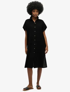 Superdry Women's Übergroßes Midi-hemdkleid Schwarz - Größe: 36 - 89.99 - FashionsVida