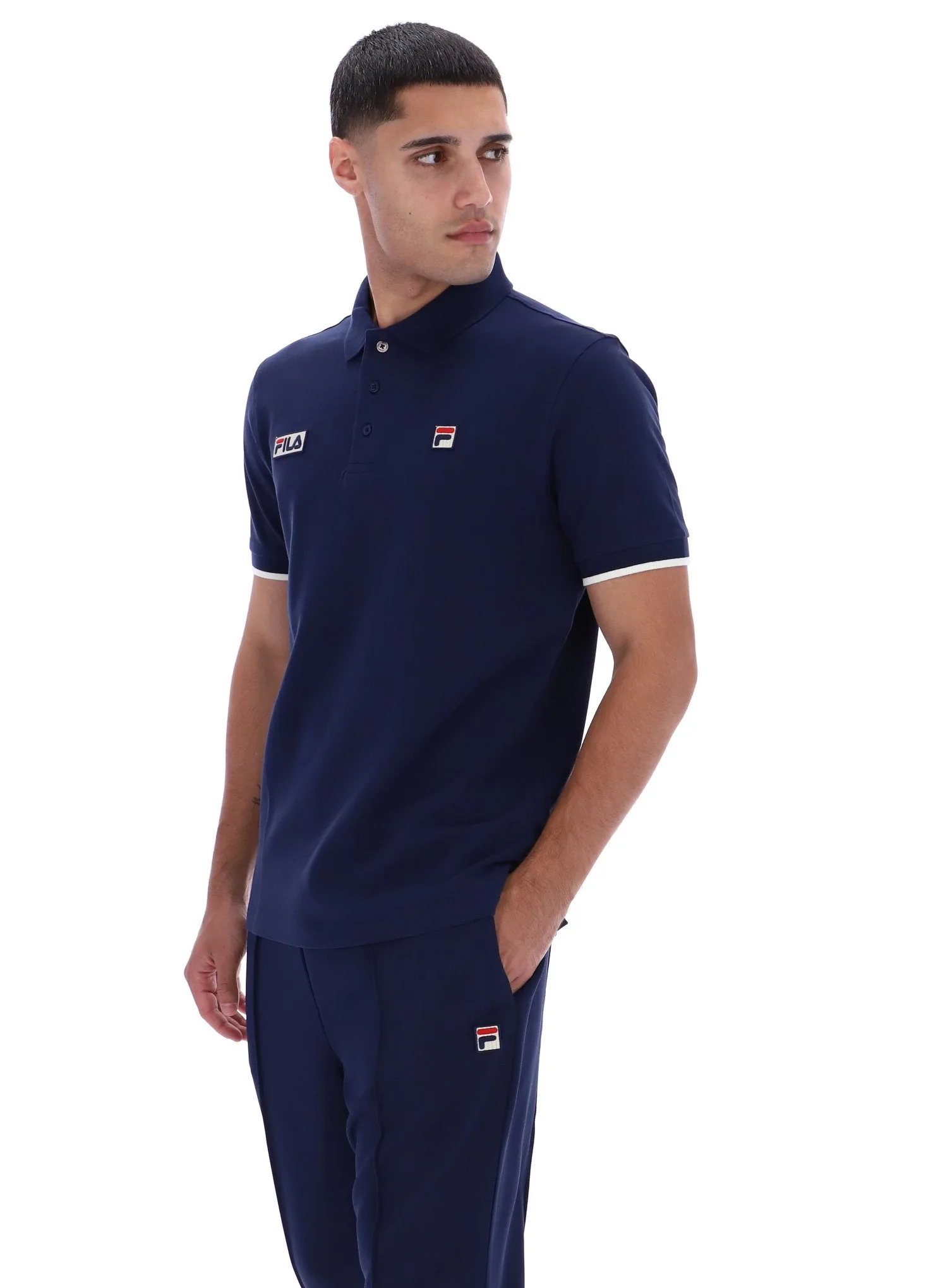 Navy Pablo Three-Button Tipped Rib Polo Shirt - XS - FILA - FashionsVida