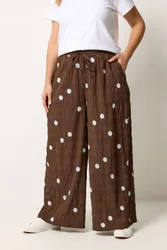 Polka Dot Wide Leg Trousers - Chocolate - Size: 26-28