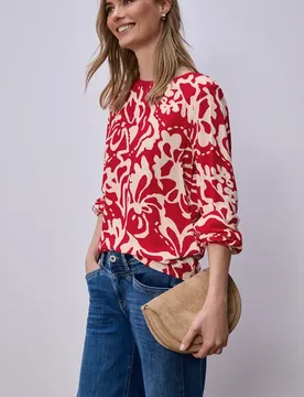 Shirt mit Rundhals und Volumen-Ärmeln female Rot