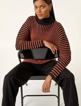 Women's Colour Block Stripe Knit Jumper in Orange Size: 14 - Orange - Size: 14 - Roman - FashionsVida