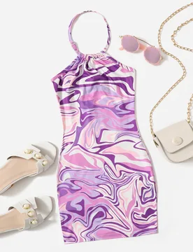 Vestido mini ajustado sin mangas con estampado de mármol para niña joven - Shein - FashionsVida