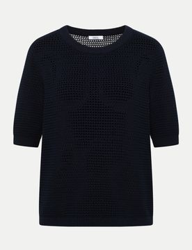 Strukturierter Kurzarm-Pullover Schwarz XL