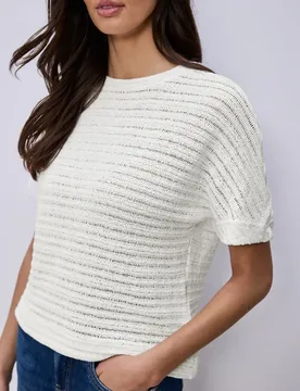 T-Shirt mit Rundhals und Struktur female Weiß - Street One - FashionsVida