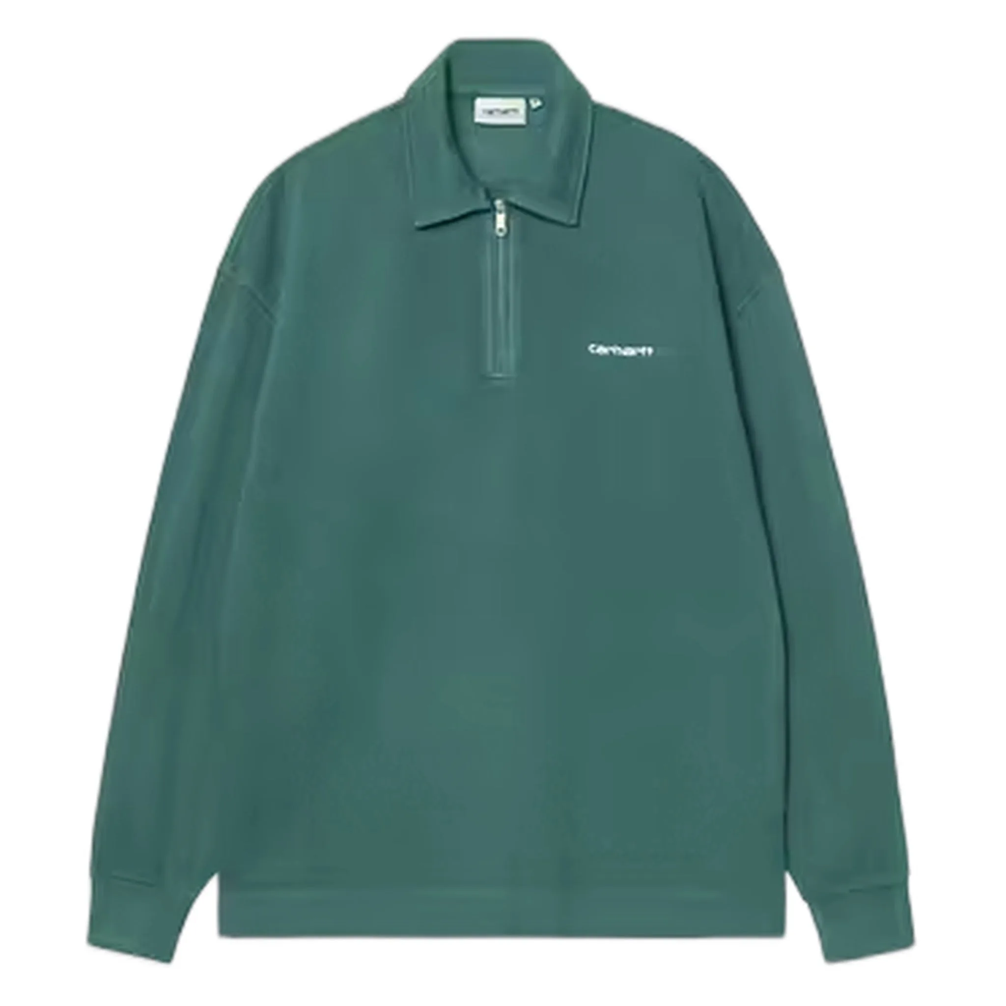 Polo pique script sweat - dark fir / white garment dyed - CARHARTT WIP - FashionsVida