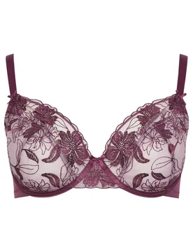 Women's Lace Floral Non-Padded Bra in Purple Size: 44D - Purple - Size: 44D - Yours - FashionsVida