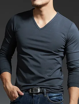 Long Sleeve T-Shirt Men, Dark Gray Slim Fit Base Shirt, Tight-Fitting Pullover, Trendy Autumn Top For Men - Aliexpress - FashionsVida