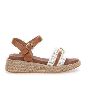 Sandali cuoio e bianco con dettaglio gioiello L25762 37 - PITTARELLO SUN - FashionsVida