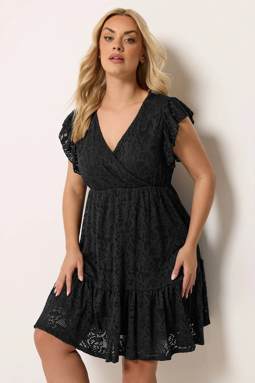 Wrap Pointelle Dress - Black - Size: 20 - Yours - FashionsVida