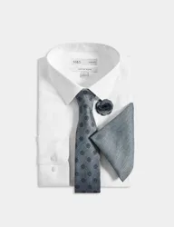 Pc Slim Fit Easy Iron Shirt and Tie Set Blue/White male