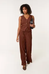 Women's Elasticated Waist Brown Slip On Trousers Size: Large - Brown - Size: L