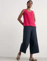 Pure Linen Side Zip Wide Leg Culottes Navy female