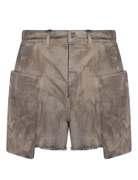 Ribbed Cotton Cargo Belt Loops Shorts with Fringed Edge & Oversize Pocket (Size 30)