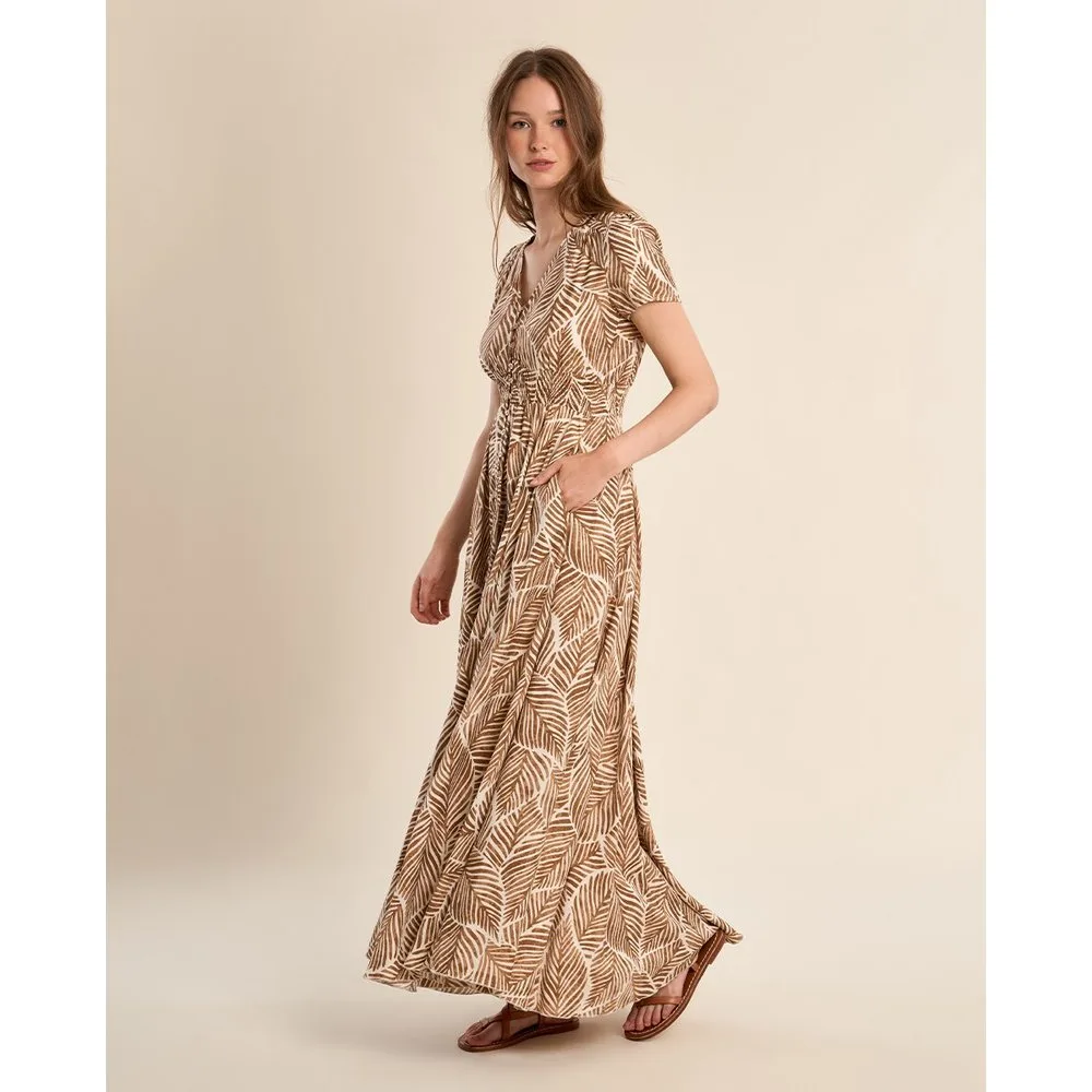 Vestido largo de manga corta con estampado - Molly Bracken - FashionsVida