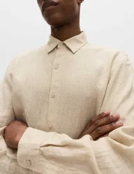 Pure Linen Check Shirt Natural Mix male