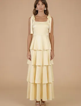 Womens Satin Tie Shoulder Bridesmaid Maxi Dress - Yellow - Size 8 Uk - OASIS - FashionsVida