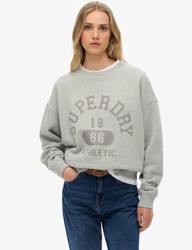 Superdry Damen Baumwolle Logo Druck Athletic Essentials Relaxed Rundhalsausschnitt Sweatshirt, Hellgrau - Größe: 42