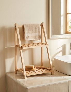 Scaffale pieghevole in legno a due livelli - beige