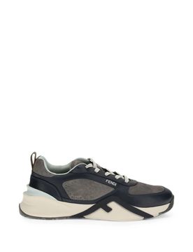 Men's Flow Leather Sneaker with Contrasting Suede Inserts and Wavy Rubber Sole