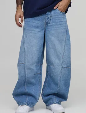 Men's Washed Barrel Leg Jeans Light Blue Size 36R Light Blue 36R - boohooMAN - FashionsVida
