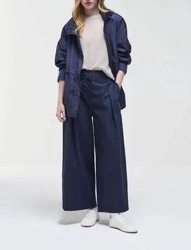 Pantaloni wide blu Originals in popeline di cotone a vita alta con pinces - Colmar - FashionsVida