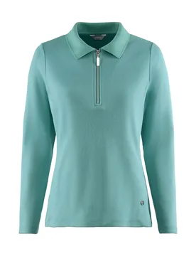 Baumwoll-Ripp-Polo mit Zipper - Gletschergrün - female - Size: 48 - Avena - FashionsVida
