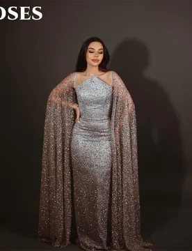 ROSES Glamorous Sliver Prom Dresses Sequins Mermaid Evening Dress with Cape Sleeve Formal Dress for Special Occasion Customized - Aliexpress - FashionsVida