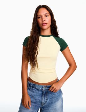 T-Shirt Coupe Ajustée Et Manches Raglan S Jaune
