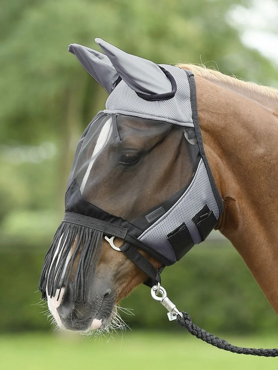Fliegenmaske Fly Cover Fransen, grau-schwarz P - Busse - FashionsVida
